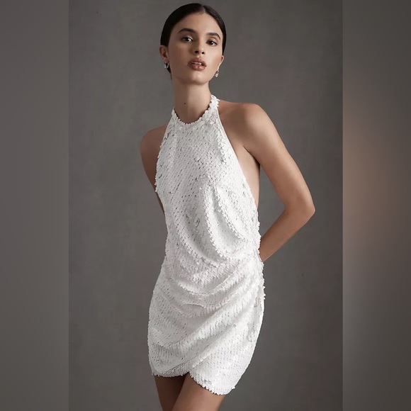 Ronny Kobo Jo Halter Sequin Ruched Open-Back Mini Dress - Picture 14 of 16